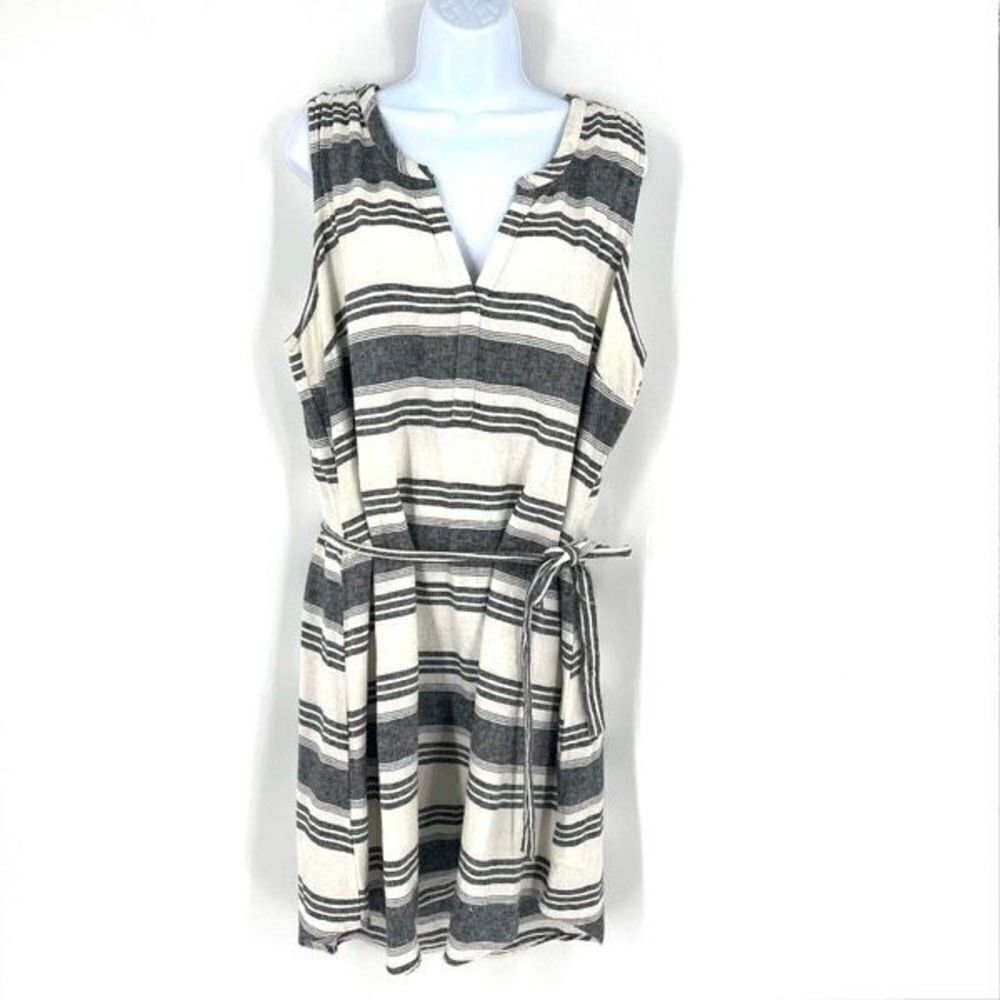 Old Navy Women's Striped Linen Blend V-Neck Tie Front Dress Gray White‎ Size XL - Picture 2 of 10
